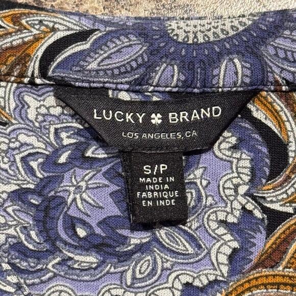 Lucky Brand Top Floral Border Baroque Boho Retro Cottage High Low Blue Small - Picture 3 of 6